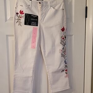Nine West White Embroidered Jeans